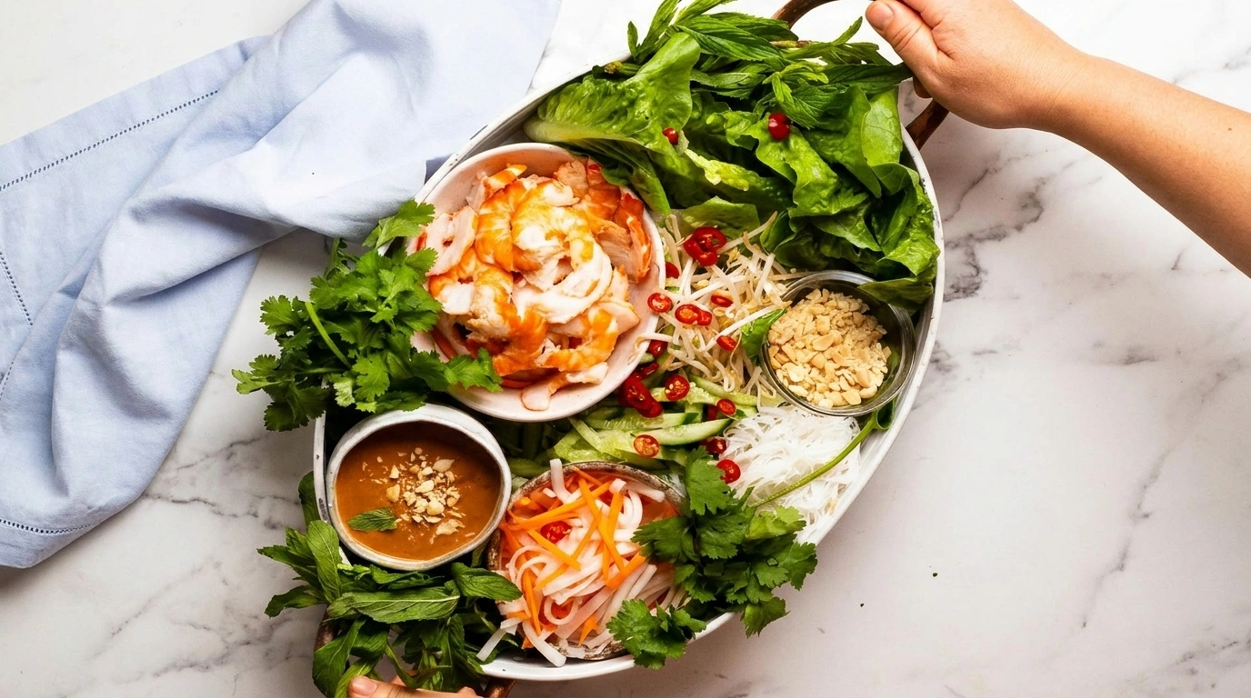 Vietnamesiska salladswraps med jordnötssås